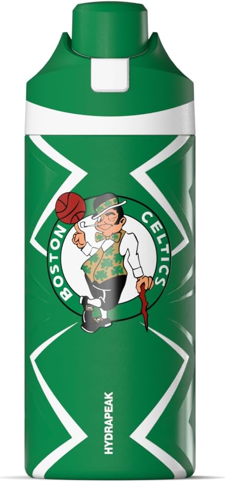 Hydrapeak x NBA Officially Licensed Boston Celtics Oasis 20 oz Insulated Kids Water Bottle, Stainless Steel Water Bottle Kids with Chug Lid, Push Button