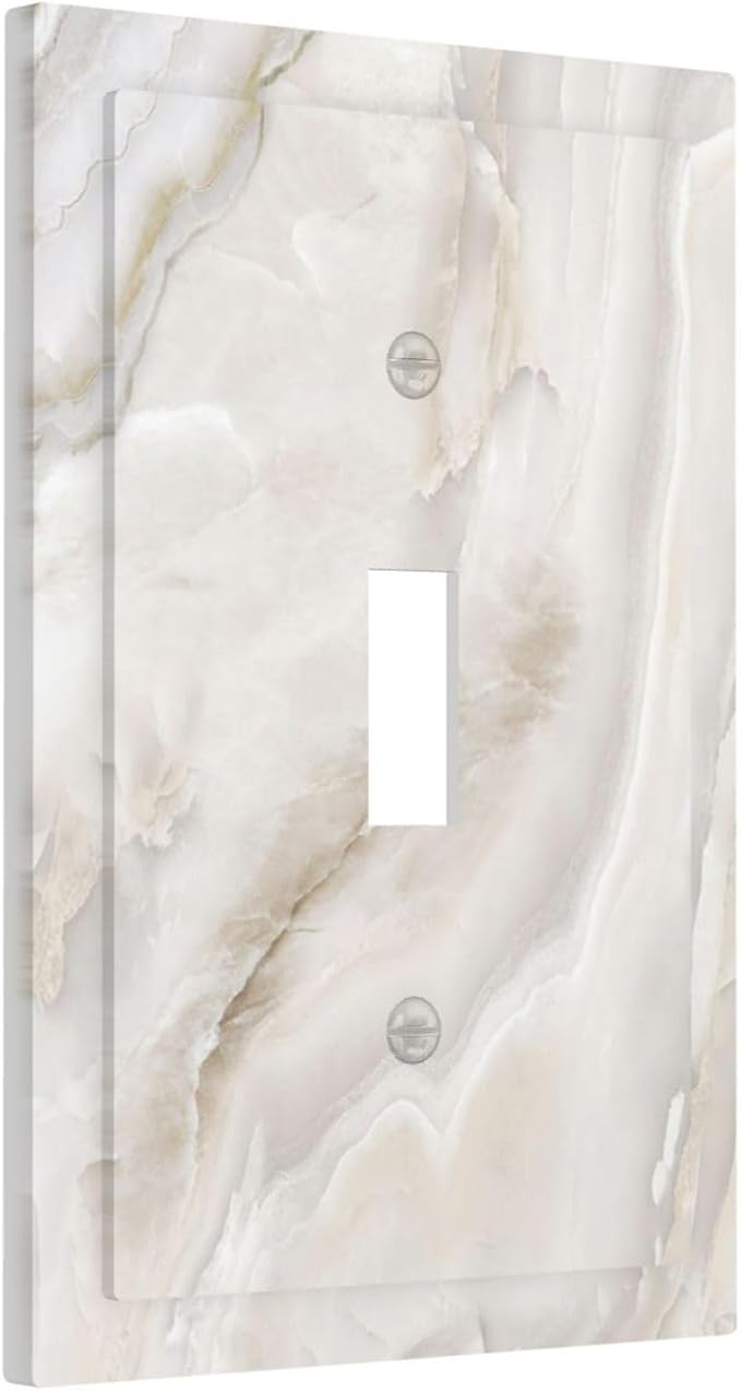 Abstract Luxury White Marble Texture Decorative Light Switch Cover 1 Gang Single Toggle Device Electrical Faceplate Switchplates Decorator Outlet Wall Plate for Bathroom Kitchen Living Room Decor