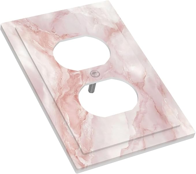 Outlet Covers Pinkish-White Marble Abstract Luxury Elegant 1 Gang Duplex Light Switch Cover Plate Decorative Wall Plates Socket Cover Electrical Switchplate for Bathroom Home Decor