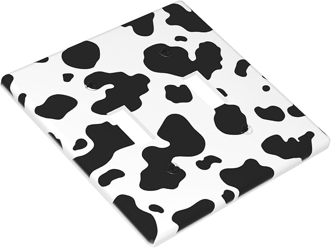 Black White Cow Print 2-Gang Double Toggle Switch Plate, Farm Cow Pattern Wall Plate for Farmhouse, Bedroom, Kitchen & Home