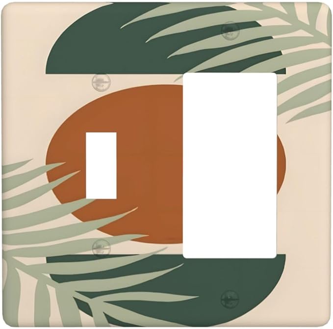 Light Switch Cover Vintage Boho Sun Leaf 2 Gang Toggle Rocker Combo Socket Cover Wall Plates Decorative Switch Plates and Outlet Covers for Bathroom Bedroom Decor
