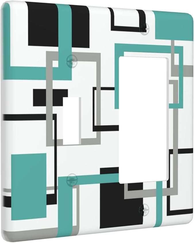 Geometric Turquoise Black Gray Modern Abstract Boho Outlet Covers 1 Toggle 1 Rocker Combination Decorative Wall Plate Electrical Switch Plates Light Switch Cover Plate for Office Nursery Decor