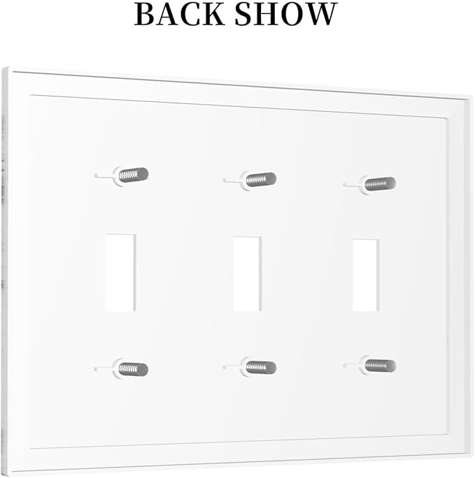 White And Gray Marble Patterns Texture Abstract Print Decorative Switch Plates 3 Gang Wall Plate Triple Toggle Light Switch Cover Faceplate Electrical Wall Panels for Bathroom Kitchen Decor