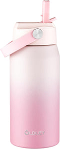 Oldley 18oz Insulated Water Bottle with Straw, Stainless Steel Water Bottle for Sports, Travel, School, BPA-Free Sports Bottles for Adult Kids, Leak-Proof, Pink-Red
