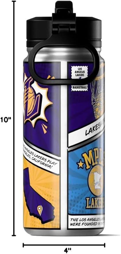 Hydrapeak x NBA Los Angeles Lakers 20 oz Stainless Steel Water Bottle, Officially Licensed Double Wall Insulated Sports Bottle with Straw Lid, Reusable Leakproof Gift for Kids & Adults