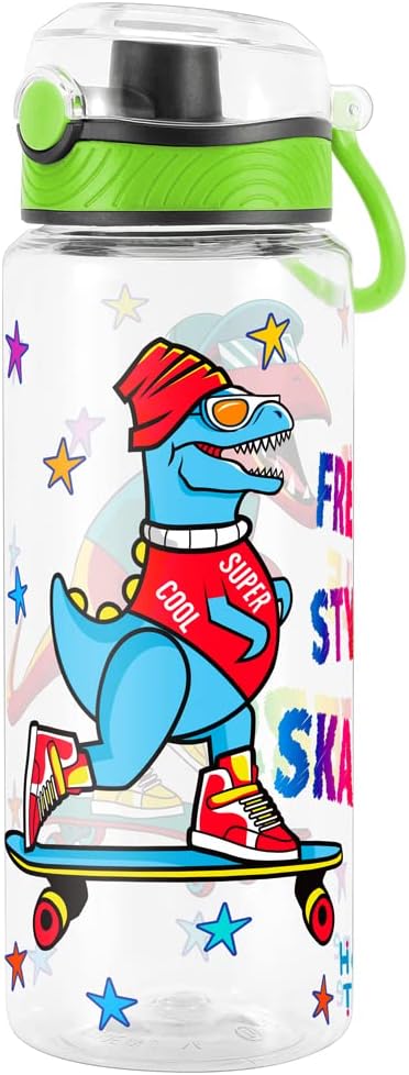 Home Tune Cute Water Bottle for School Kids Girls, BPA FREE Tritan & Leak Proof & Easy Clean & Carry Handle, 23oz/ 680ml (Skateboarding)