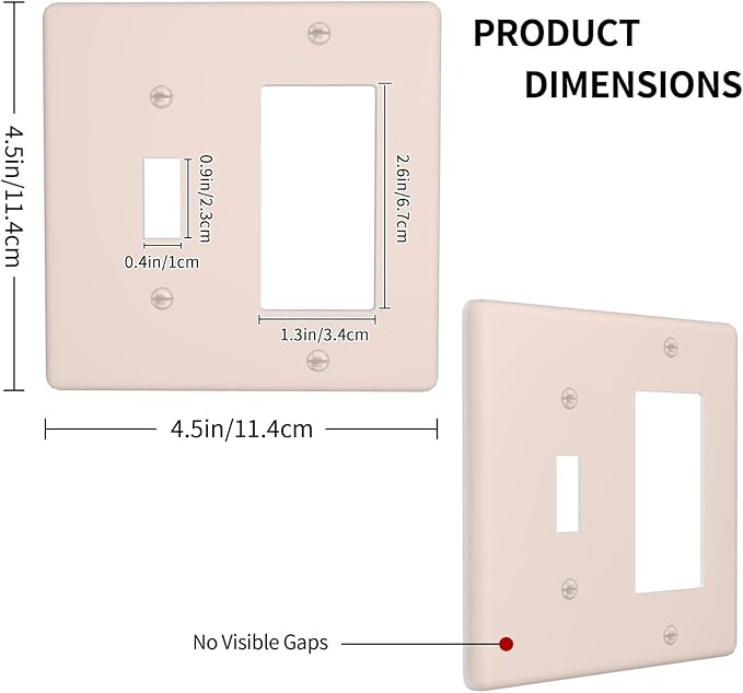 Decorative Solid Yellow Beige 2 Gang Combination Single Toggle with One Rocker/GFCI Light Switch Cover Thick Tan/Cream 1-Toggle 1-Decorator Wall Plate GFCI Combo Receptacle Outlet Faceplate Covers