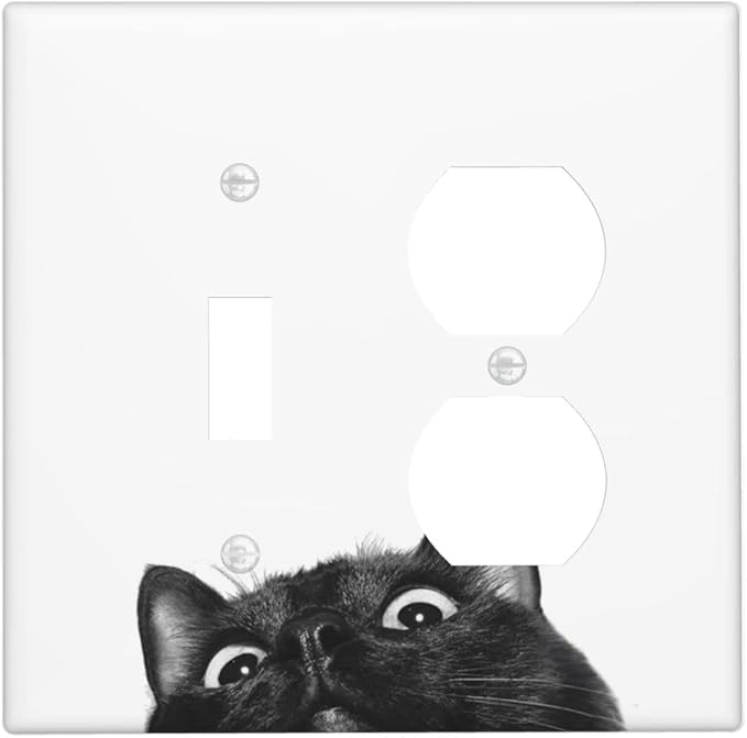 Peeping Black Cat Cute Animals Wallplates 1 Toggle 1 Duplex Switch Plate Electrical GFCI Faceplate Decorative Light Switch Covers for Kids Room Home Decor