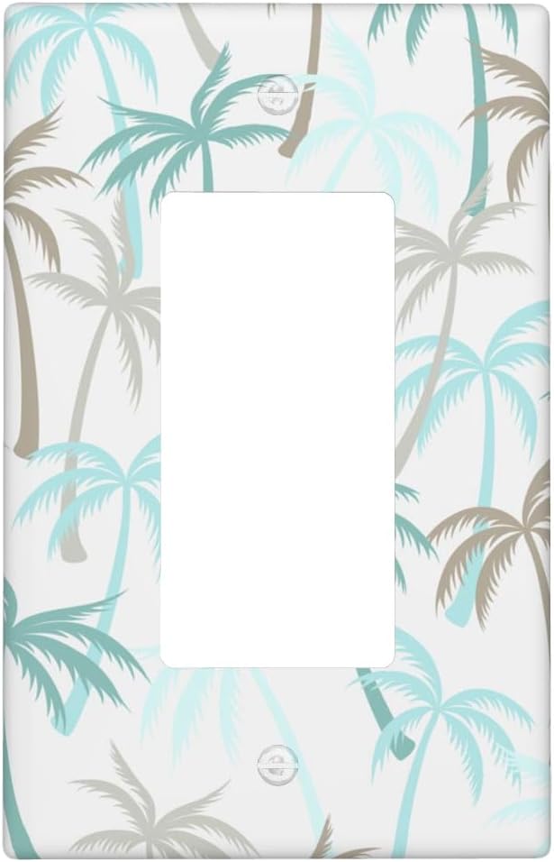 Tropical Palm Tree 1-Gang Rocker Wall Plate, Green Palm Leaf Switch Plate for Beach House, Kitchen, Bathroom & Sunroom