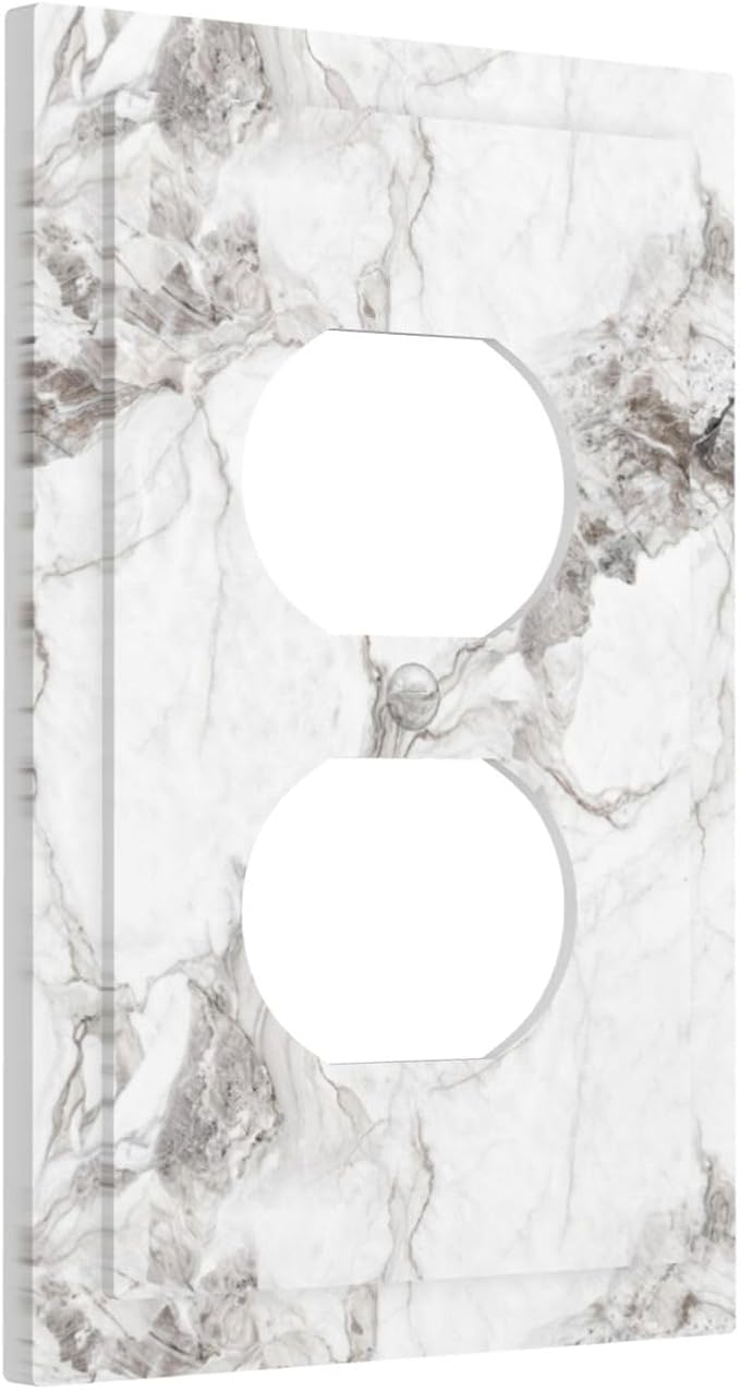 White And Gray Marble Patterns Texture Abstract Print Outlet Covers 1 Gang Duplex Light Switch Cover Decorative Switch Plates Electrical Receptacle Faceplate Wall Plate for Bathroom Kitchen Decor