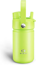 Kids Insulated Water Bottle with Straw - 12oz Stainless Steel Water Bottle with Dual Spouts, Leak-Proof, BPA-Free, Double Wall Vacuum Keeps Cold for 24 Hours for Sports, Travel, School (Sharp Green)