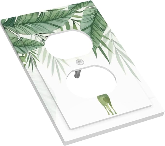 Deer Banana Leaves Palm Trees Green Plants Outlet Covers 1 Gang Duplex Light Switch Cover Decorative Switch Plates Electrical Receptacle Faceplate Wall Plate for Bed Room Living Room Decor