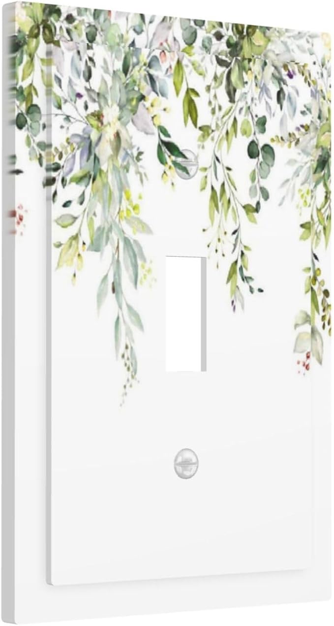 Decorative Light Switch Cover Green Eucalyptus Leaves Floral Wildflower 1 Gang Single Toggle Device Electrical Faceplate Switchplates Decorator Outlet Wall Plate For Bed Room Living Room