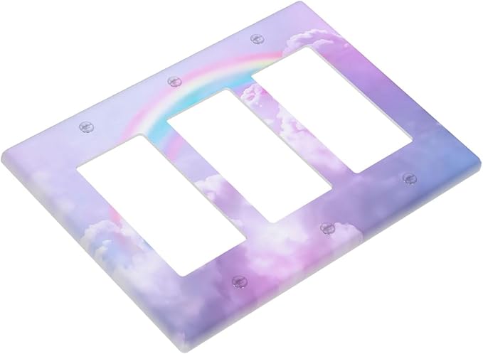 Rainbow in the Clouds Triple Rocker Wall Plates Pink Art Panel Light Switch Plate Covers Decorative Purple Cloud GFCI Lightswitch Faceplate Cute Dimmerfor Bedroom Kidroom Nursery Decor
