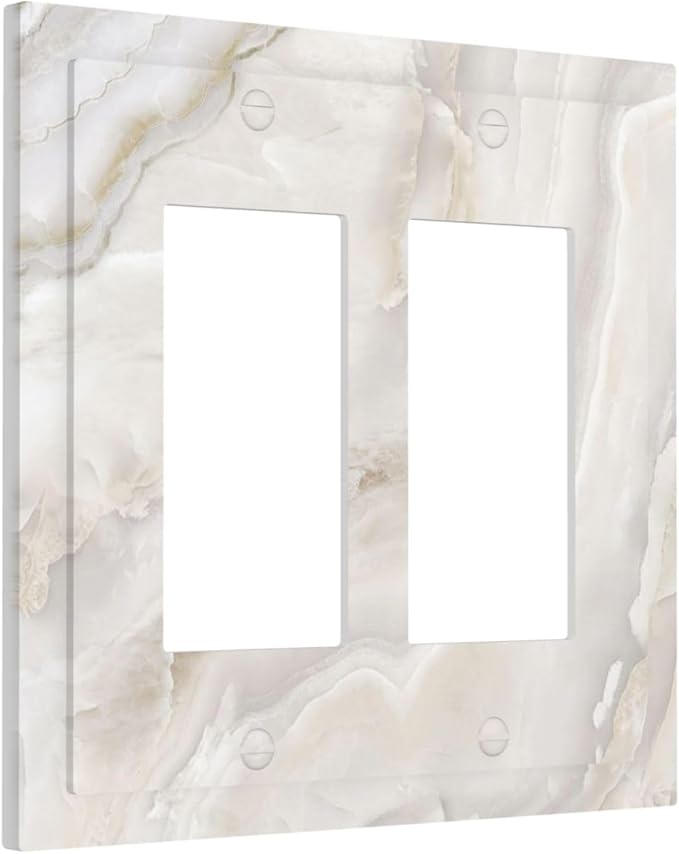 Abstract Luxury White Marble Texture Decorative Outlet Covers 2 Gang Double GFCI Rocker Electrical Wall Panels Light Switch Cover Plate for Bathroom Kitchen Living Room Decor