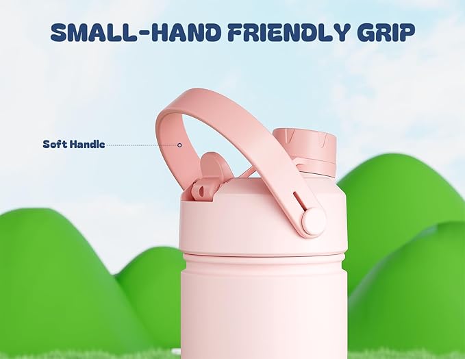 12 oz Kids Insulated Water Bottle for School: 2-in-1 Straw Spout Lid, Leakproof, BPA-Free, Keep Cold 24H, Insulated Stainless Steel Cup for Travel, Camping, Gift for Girls Daughters (Cotton Candy)