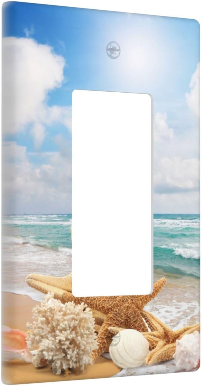 Ocean Beach Seashell Single Gang Rocker Light Switch Cover Plates Decorative Outlet Covers, 1 Gang Rocker Wall Plate