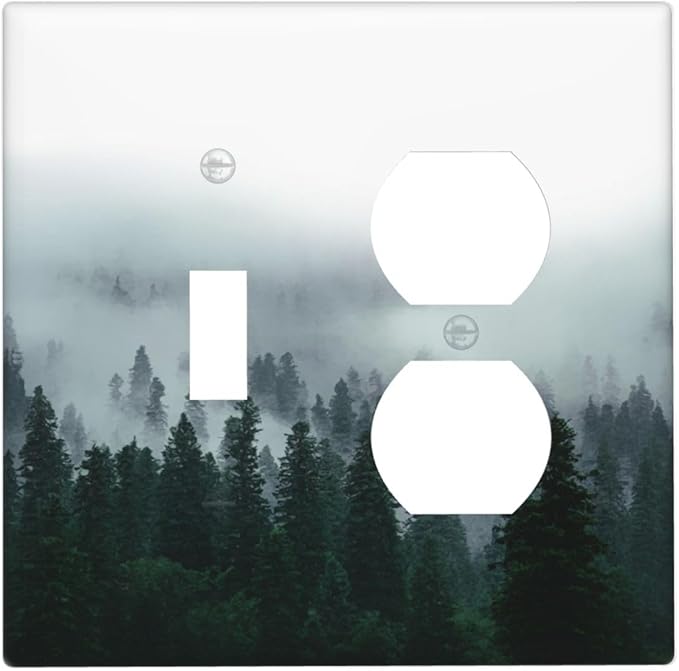 Forest Pine Forest Foggy Mountain Natural Scenery Wallplates 1 Toggle 1 Duplex Switch Plate Electrical GFCI Faceplate Decorative Light Switch Covers for Bed Room Living Room Decor