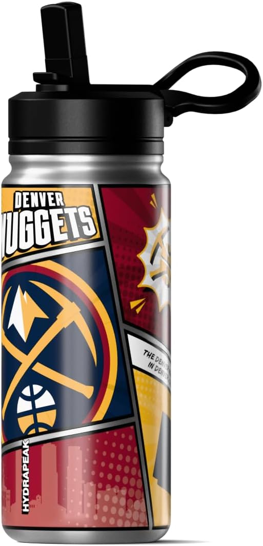 Hydrapeak x NBA Denver Nuggets 20 oz Stainless Steel Water Bottle, Officially Licensed Double Wall Insulated Sports Bottle with Straw Lid, Reusable Leakproof Gift for Kids & Adults