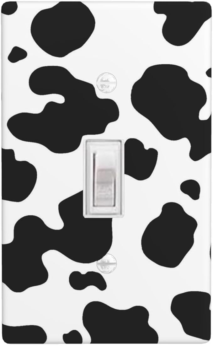 Black White Cow Print 1-Gang Toggle Light Switch Plate, Farm Cow Pattern Wall Plate for Farmhouse, Bedroom, Kitchen & Home