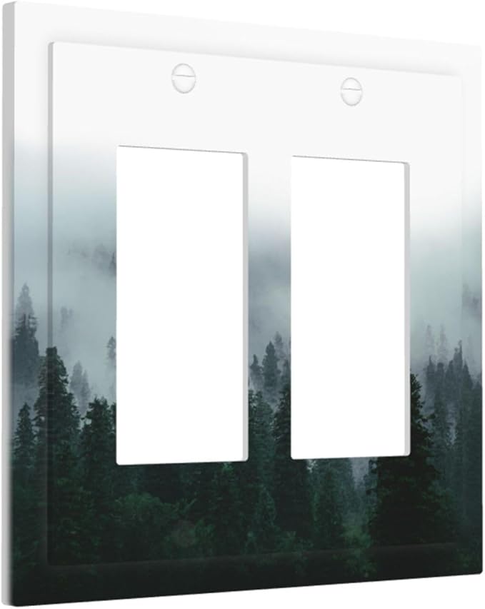 Forest Pine Forest Foggy Mountain Natural Scenery Decorative Outlet Covers 2 Gang Double GFCI Rocker Electrical Wall Panels Light Switch Cover Plate for Bed Room Living Room Decor