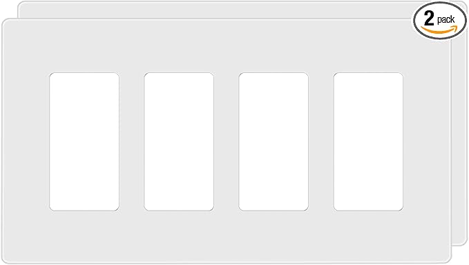 TG Screwless Decorator Wall Plates Child Safe Outlet Covers, Size 4-Gang 4.50" H x 8.10" L, Unbreakable Polycarbonate Thermoplastic, UL Listed, Glossy, White (2 Pack)