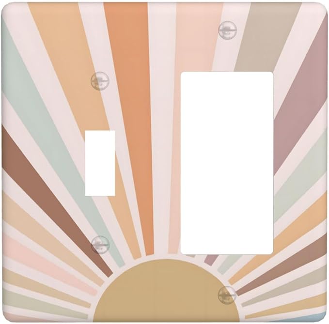 Boho Sun Rainbow Retro Aesthetic Abstract Art Sunrise Sunset Outlet Covers 1 Toggle 1 Rocker Combination Decorative Wall Plate Electrical Switch Plates Light Switch Cover Plate for Kids Room Bedroom