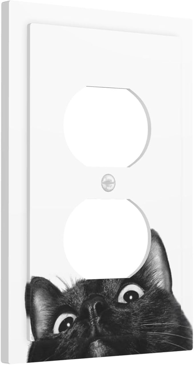 Peeping Black Cat Cute Animals Outlet Covers 1 Gang Duplex Light Switch Cover Decorative Switch Plates Electrical Receptacle Faceplate Wall Plate for Kids Room Home Decor