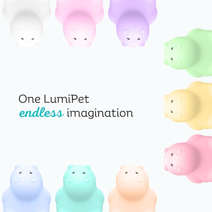 LumiPets Honey the Hippo Silicone Night Light for Kids | Squishy Lamp with Tap & Remote Control | Rechargeable, 9 Color Changing Animal Night Light for Boys & Girls | Portable Nightlight With USB Cord
