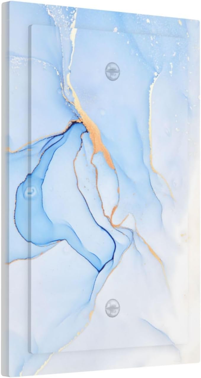 Modern Art Blue Gold Marble Abstract Luxury Print Light Switch Cover Plate 1 Gang No Device Blank Electrical Wall Plates Faceplate Decorative Switch Plate Covers for Bathroom Living Room Decor