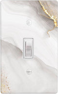 1-Gang Toggle Light Switch Plate, Faux Marble Printed Wall Plate, White Gray Gold Modern Glam Pattern Decor for Bathroom Kitchen