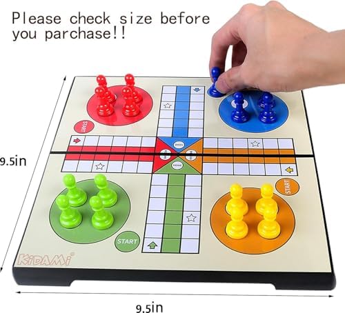 KIDAMI 9.5 Inches Magnetic Ludo & Snakes and Ladders Board Game Set for Kids and Adults