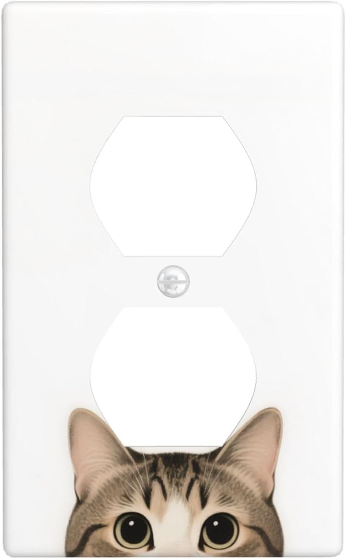 Cat Single Duplex Receptacle Outlet Cover Wall Plate Decorative 1 Gang Light Switch Covers Electrical Switchplate Home Decorate Faceplat for Bathroom Bedroom Kitchen Room 4.5 x 2.76 Inch