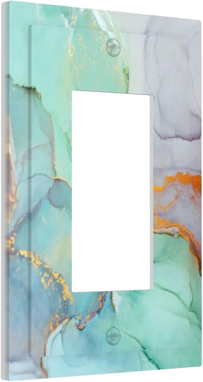 Blue Green Jade Texture Purple and Gold Stripes Colourful Marble Light Switch Cover Plate 1 Gang Wall Plate Single Rocker Plate Covers Teal Bathroom Bedroom Lightswitch Faceplate Green Decorative