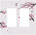 Pink Watercolor Cherry Blossom Flowe Tree Branch Floral Decorative Outlet Covers 2 Gang Double GFCI Rocker Electrical Wall Panels Light Switch Cover Plate for Bedroom Living Room Decor