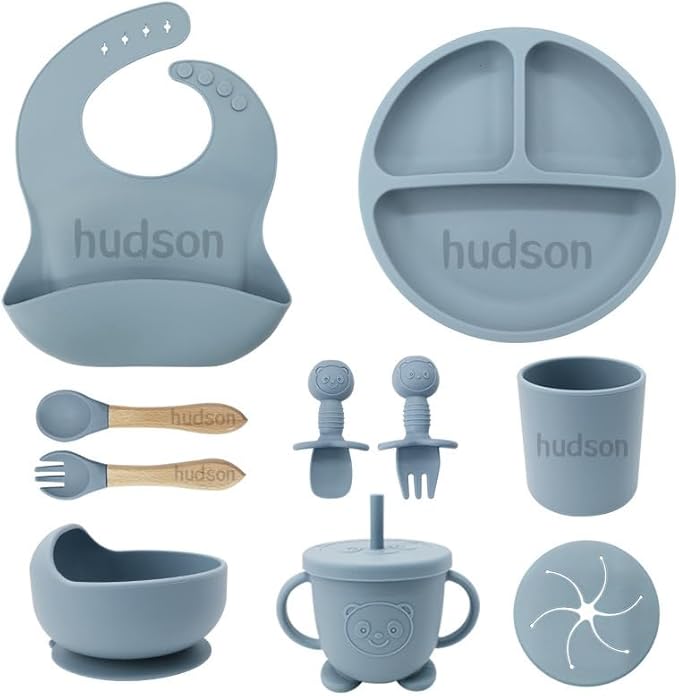 Personalized Silicone Suction Plates for Baby，Custom Toddlers Spoon and Fork, Baby Feeding Set with Name,Baby Birthday Gift for Boy & Girl