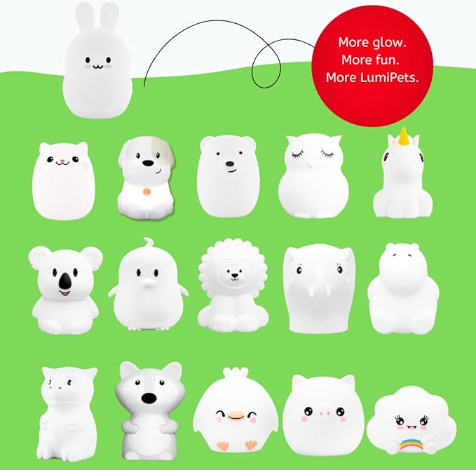 Lumipets Baxter The Bunny Squishy Night Light for Kids | Silicone Lamp with Tap & Remote Control | Rechargeable Color Changing Animal Night Light for Boys & Girls | Portable Nightlight with USB Cord
