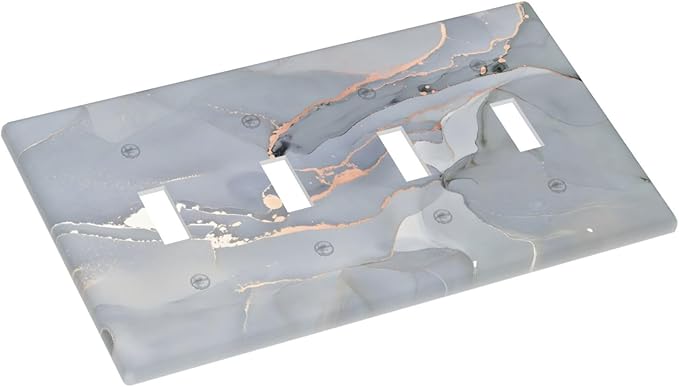 Gray And Gold Marble Abstract Luxury Print Light Switch Covers Quad Toggle Electrical Faceplate 4 Gang Wall Plate Decorative Switch Plates Cover for Bathroom Kitchen Bedroom Decor