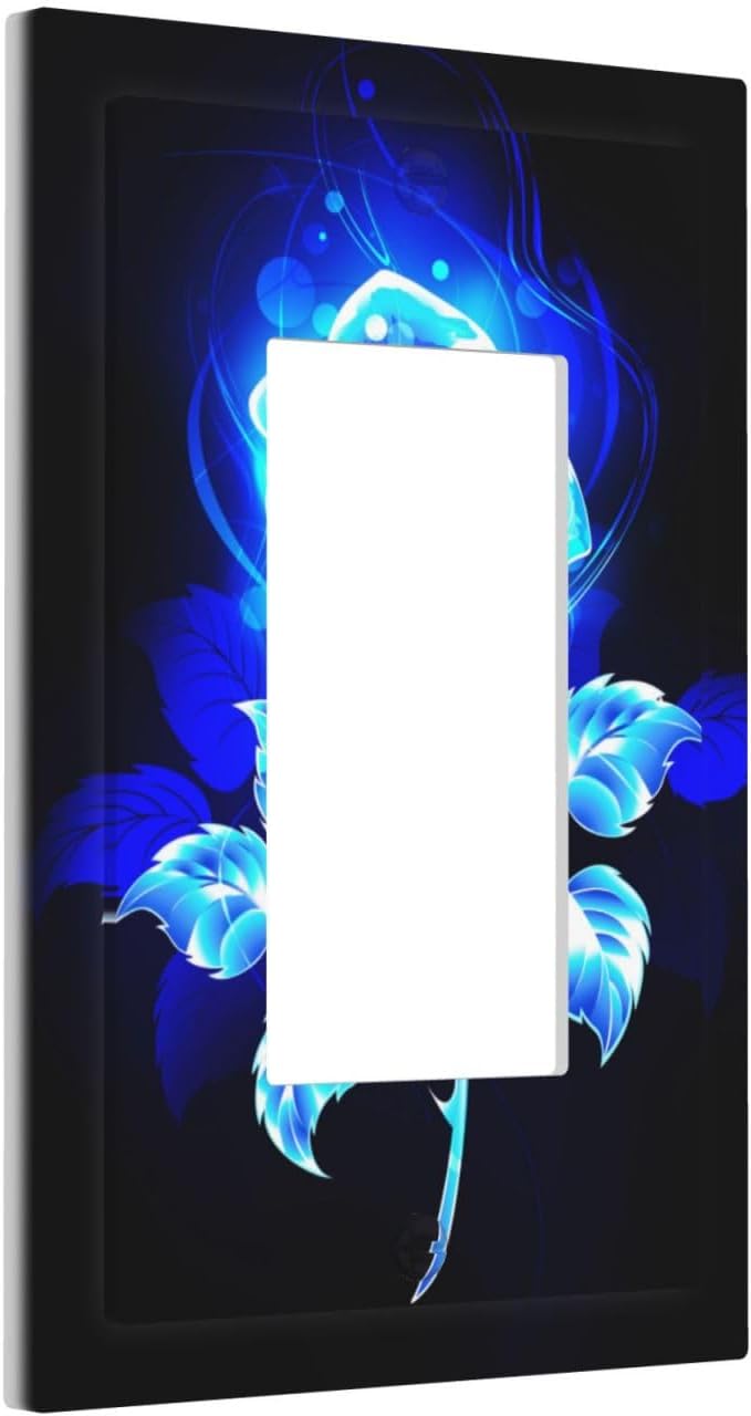 Blue Golden Rose Flower 1 Gang Rocker/Decora Outlet Light Switch Wall Plate Cover Faceplate Decorative Switchplate Kitchen Home Bedroom Decorate