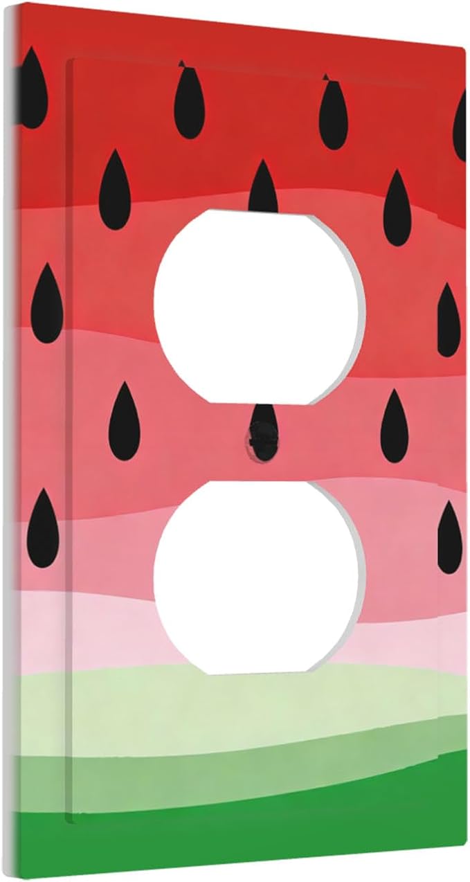 Gradient Watermelon Slice & Seeds Duplex Wall Plate - 1-Gang Standard US Size Summer Freshness Playful Fruit Design Outlet Covers for Kitchen Decor