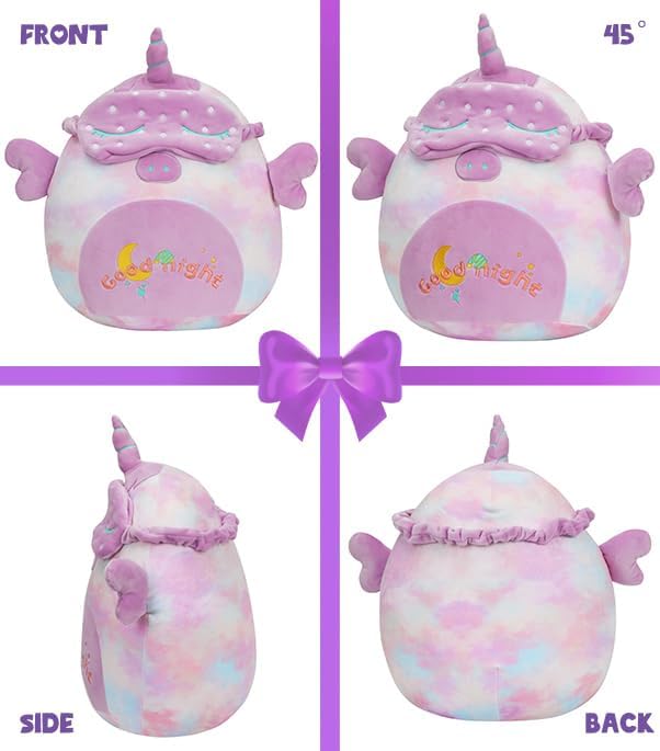 Hopearl 14'' Unicorn Plush Toy, Good Night Stuffed Animal with Eye Patch, Smooth Plushies Pillow, Companion Gift for Kids, Decor