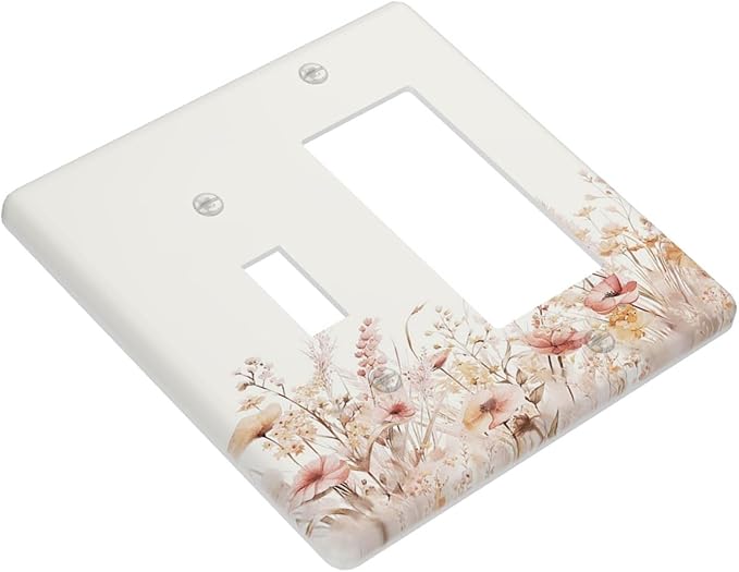 Outlet Covers Boho Floral Watercolor Flower Pattern 1 Toggle 1 Rocker Combo Light Switch Cover Plate Decorative Switch Plate Covers Electrical Wall Plate for living Room Home Decor