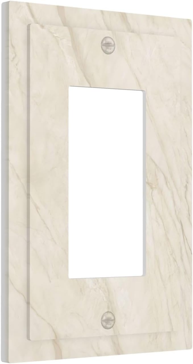 White Taupe Marble Abstract Luxury Decorative Outlet Covers 1 Gang Single Rocker Light Switch Cover Plate Wall Plates GFCI Faceplate for Bathroom Kitchen Home Decor