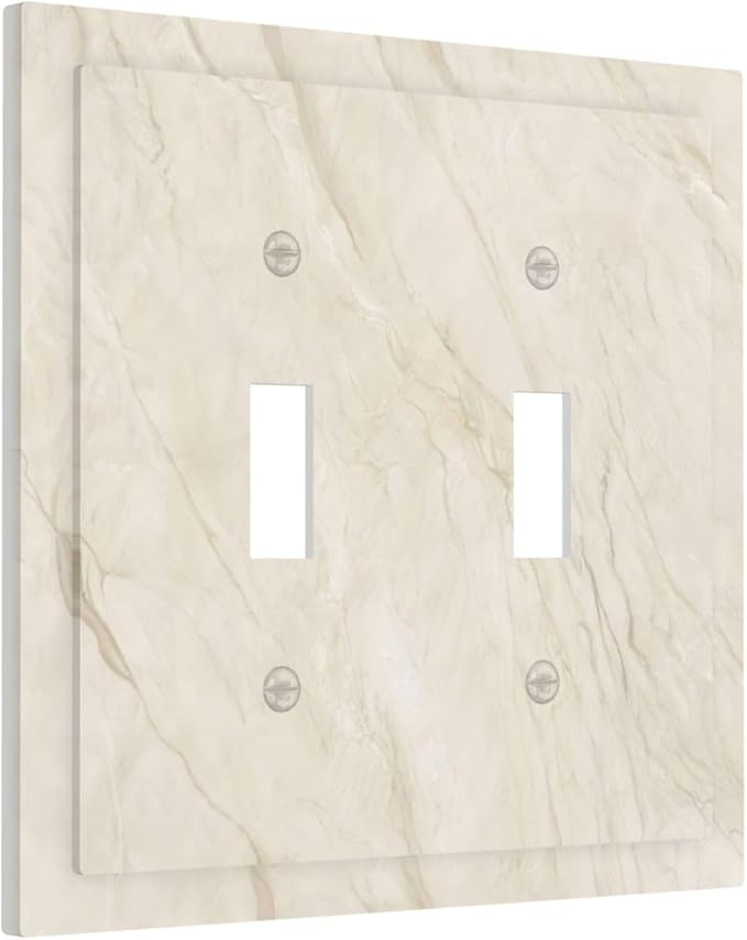 White Taupe Marble Abstract Luxury Decorative Switch Plates 2 Gang Double Toggle Outlet Light Switch Cover Wall Plate Electrical Faceplate for Bathroom Kitchen Home Decor