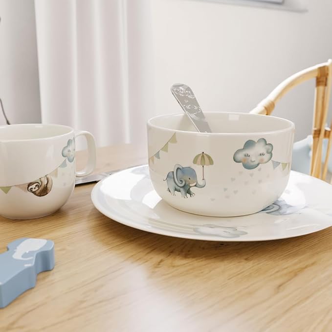 Villeroy & Boch - Boho Kids "Walk Like an Elephant" Children's Bowl, Porcelain Bowl in Boho Style, Diameter 12.5 cm, Dishwasher Safe, Microwave Safe