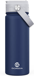 GoKEDA 18oz Kids Water Bottle, Insulated Water Bottles with Stickers, 18/8 Stainless Steel Vacuum Leak Proof Straw Cup for School, Gifts for Boys(Dark Blue)