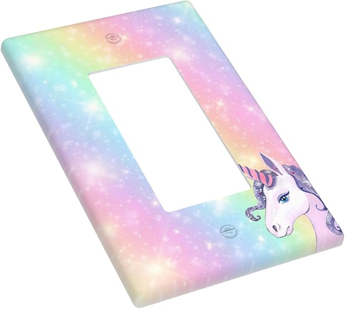 Unicorn Rainbow 1-Gang Rocker Wall Plate, Cute Cartoon Unicorn Switch Plate for Girls Room, Kids Room, Nursery & Bathroom