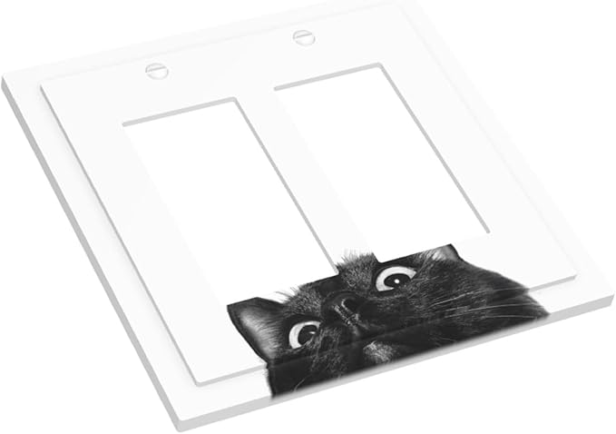 Peeping Black Cat Cute Animals Decorative Outlet Covers 2 Gang Double GFCI Rocker Electrical Wall Panels Light Switch Cover Plate for Kids Room Home Decor