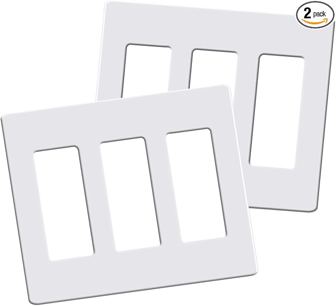 Screwless Decorator Wall Plates, 3-Gang Child Safe Outlet Covers, Standard Size 4.68" x 6.54" Unbreakable Thermoplastic Faceplate for Decor Receptacle Outlet Switch (2 Pack, Gloss White)