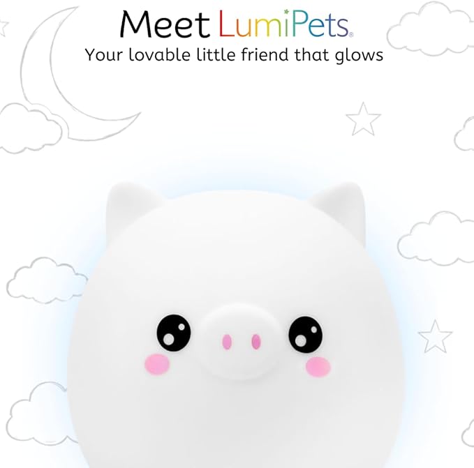 Lumipets Remote Control Silicone Night Light for Kids - Pig Design with 9 Soft Colors & Sleep Timer - Rechargeable, Battery-Operated Lamp for Bedroom | Baby Nursery, Toddler, Girls, Boys